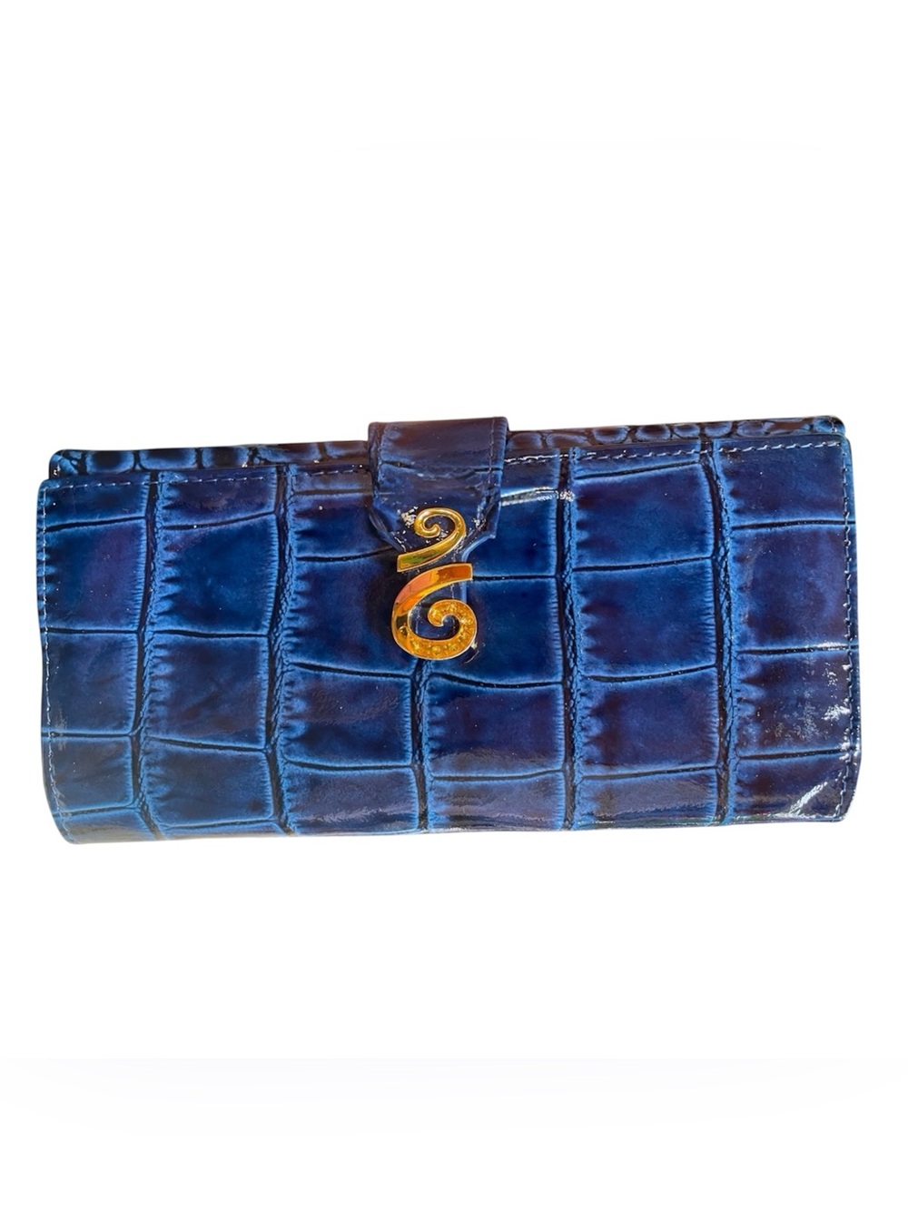 Stunning Blue Clutch Wallet Vera Pelle Leather Luxurious Touch Of Bling KissLock